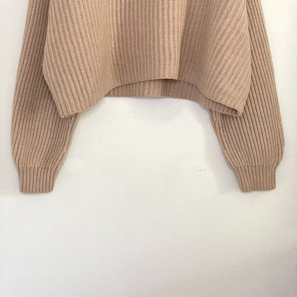 Aritzia Babaton Guell Funnel Neck Sweater Merino Wool Slouchy Turtleneck Camel L